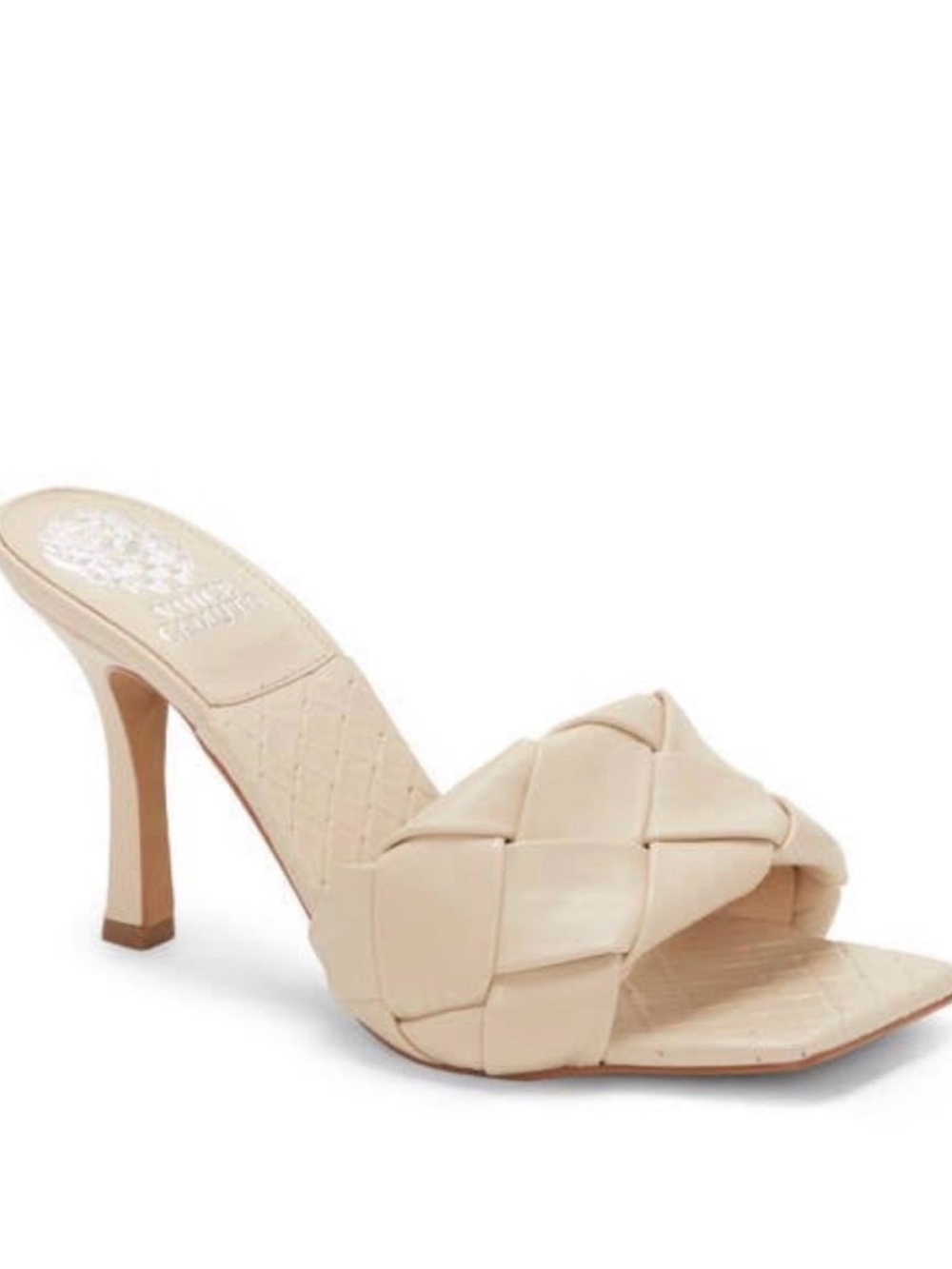 Vince Camuto Brelanie Braided Open-Toe High Heel Mule in Bone